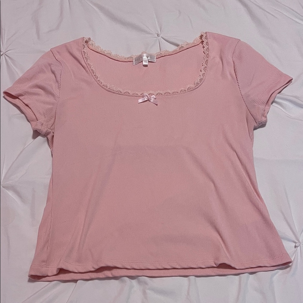 Pink Lace Trim Women's Top